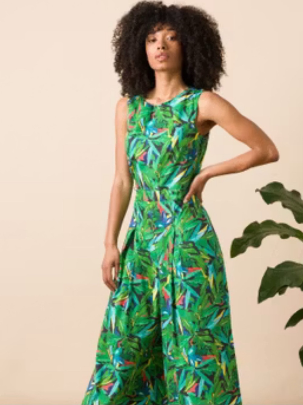 Emily and Fin Tropical Green XXL Sleeveless Maxi Jumpsuit Cocktail Resortwear